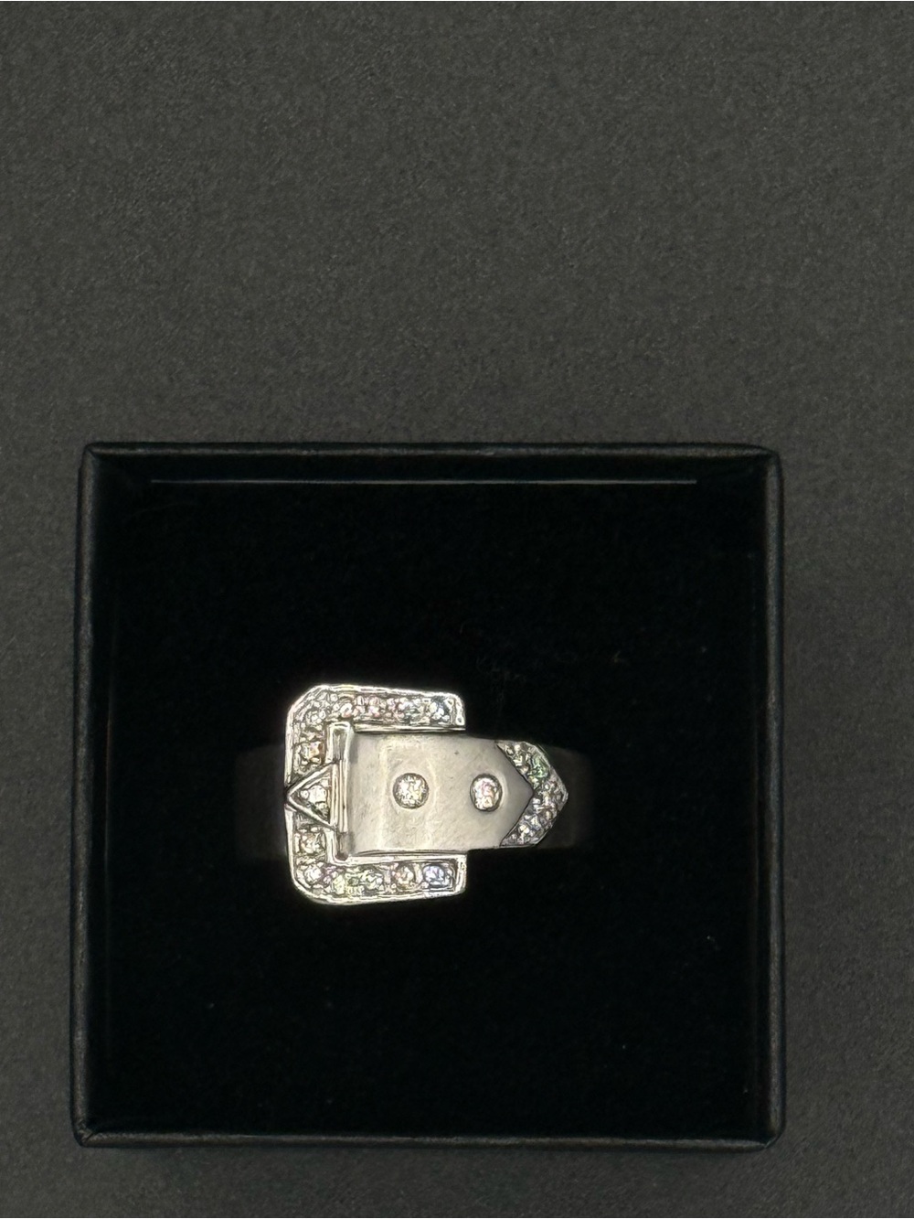 Sterling Silver 925 Belt Buckle Ring – CZ Pavé Wide Band Statement Size 8